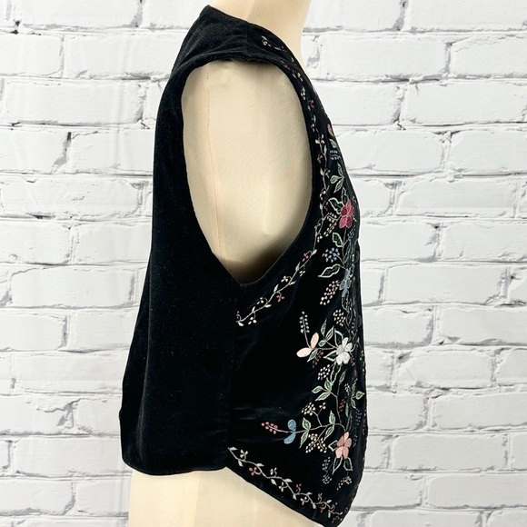 Vtg Chrysantheme Embroidered Velvet Vest Small Black Floral Boho 90s Grandmacore - Picture 3 of 10